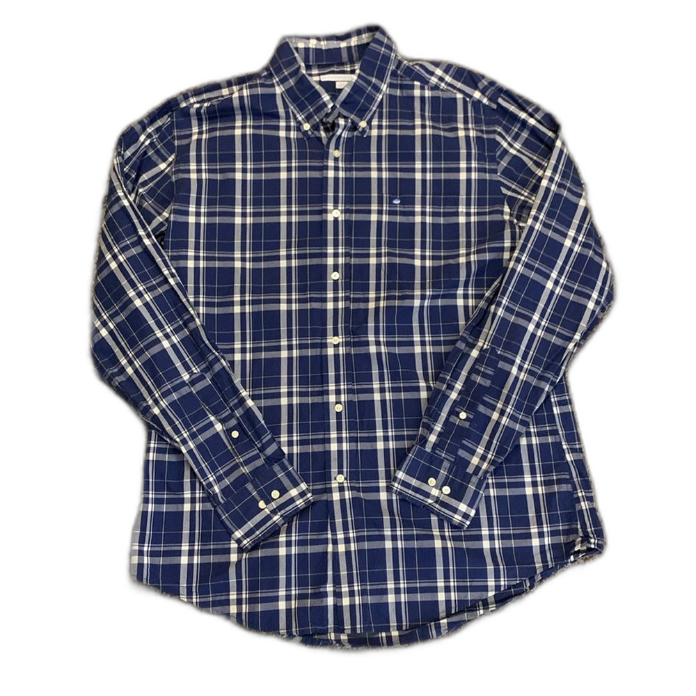 Southern Tide Blue White Yellow Plaid 100% Cotton LS Buttondown Shirt Size L